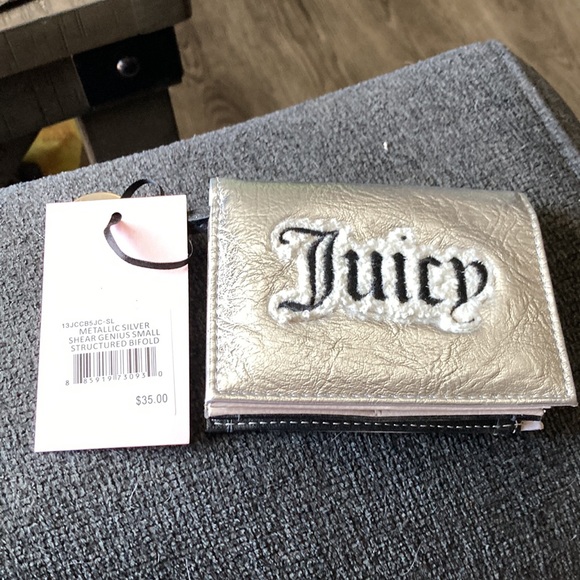 Juicy Couture Metallic Silver Shear Genius Small Structured Bifold. New with tag - Picture 2 of 11